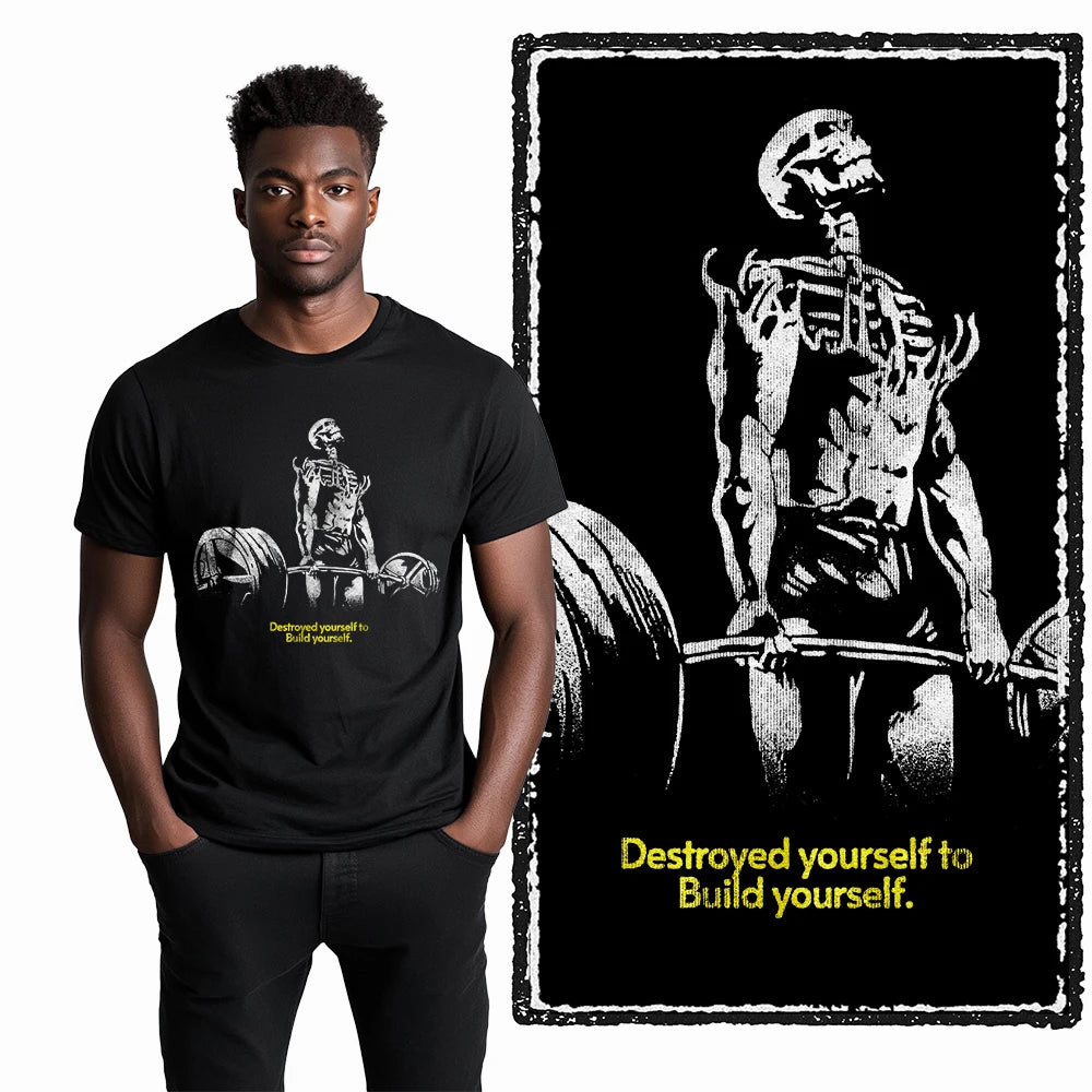 Coolmind YG Fitness Gym Cotton exclusive graphic Men's T-shirt 100% cotton large size fresh black men's new style T-shirt