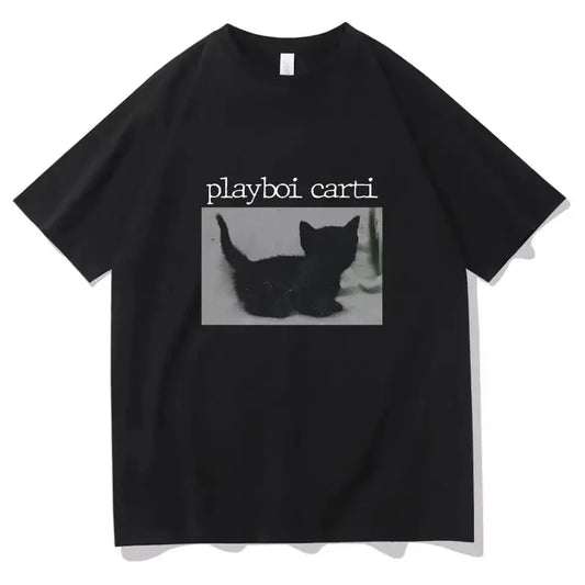 Playboi Carti T Shirts Men Women Cute Cat Harajuku Print Tees Oversized Hip-Hop Short Sleeve Cotton O-Neck Tops Rapper T-Shirt