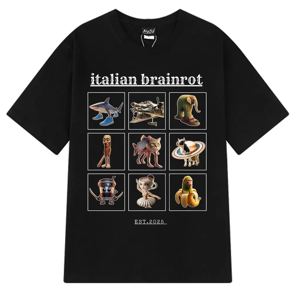 Brr Brr Patapim T Shirt Funny Italian Brainrot Meme Graphic T-shirt Men Women Summer 100% Cotton Cozy Soft O-Neck T-shirts Tops