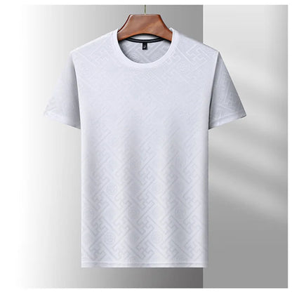 High end brand ice silk round neck short sleeved T-shirt for men's 2024 summer new fashionable printed comfortable casual top