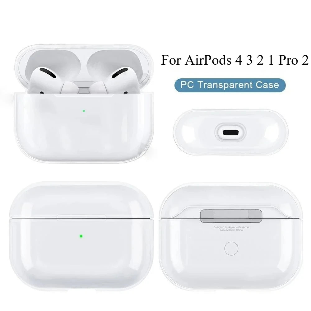 Transparent PC Earphone Case For AirPods 4 3 2 1 Pro 2 USB C Cover Hard Anti-fall Clear Headphone Coque For AirPods 4 4th Pro2
