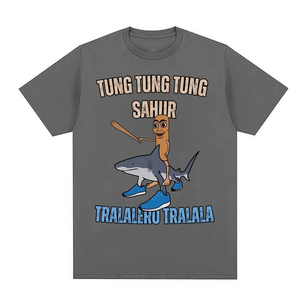 Tung Tung Tung Sahur Baseball Bat T Shirt Tralero Tralala Funny Running Shark Meme T-shirt Men Women Casual Cotton Loose T Shirt