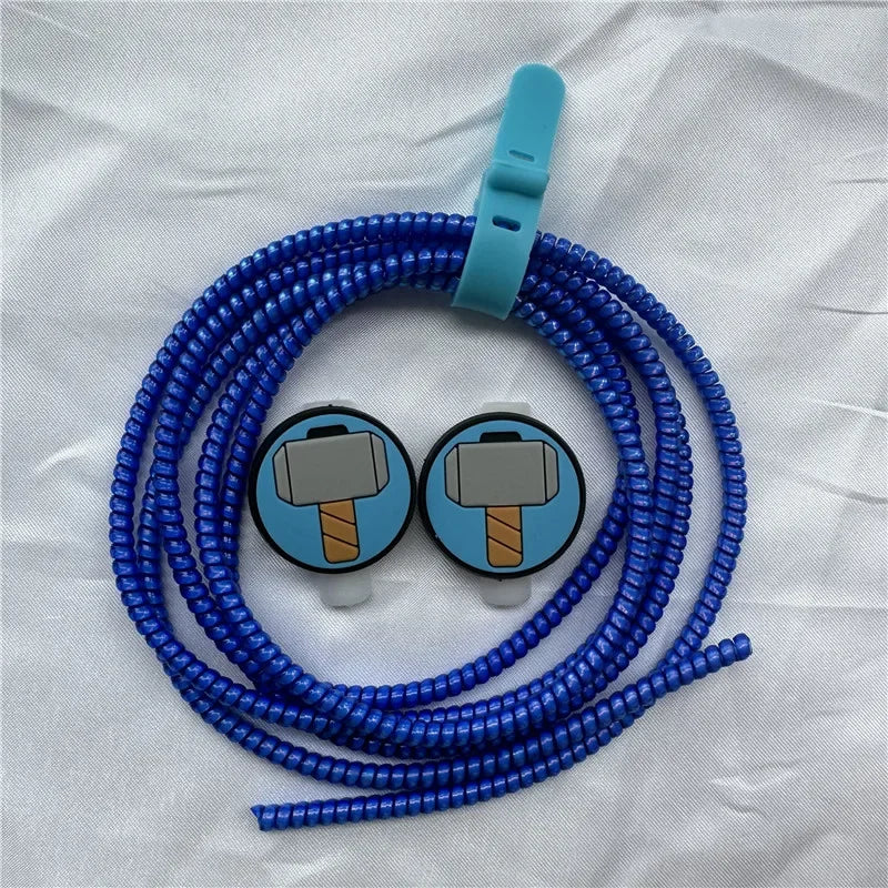 Cable Protector Set for iPhone Huawei Samsung Anti-break Spring Protection Rope Wire Cord Rope Earphone Bobbin Winder