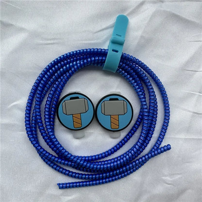 Cable Protector Set for iPhone Huawei Samsung Anti-break Spring Protection Rope Wire Cord Rope Earphone Bobbin Winder