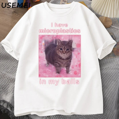 I Have Microplastics in My Balls Funny Cat Meme T-shirt Men Women Stupid Silly Tshirt Goofy Ahh Cat Tee Shirt Harajuku Mens Tees