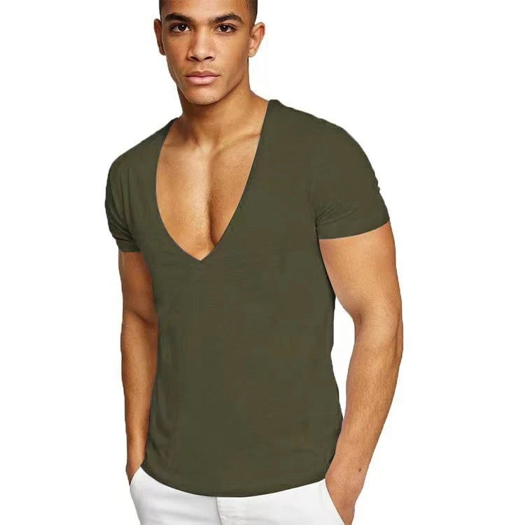 MRMT New Men's T-Shirt Deep V-Neck Europe Size Fitness Leisure Cotton Men T-Shirts Solid Color For Male Tops Tees Man T shirts