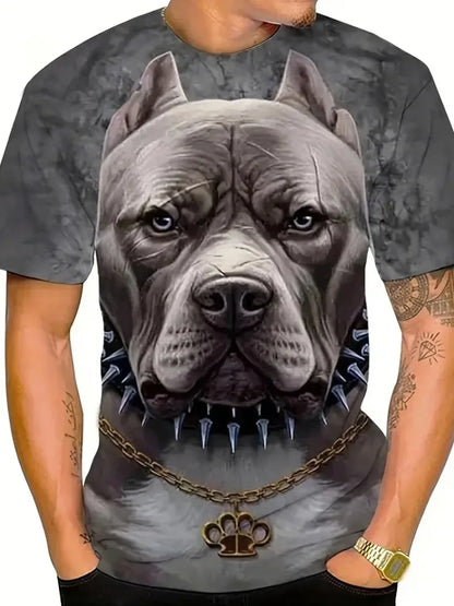 New 3D Dog Printed Men's T-shirt Summer Street Daily Casual Crew Neck Short Sleeve Tees Tops Harajuku Funny Pattern Men Clothing