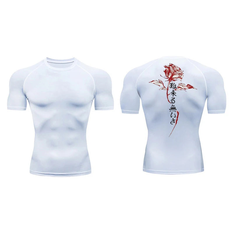 Blossom Print Short Sleeve Compression Shirts for Men Summer Athletic Quick Dry T-shirts Gym Workout Running Tees Sporty Tops