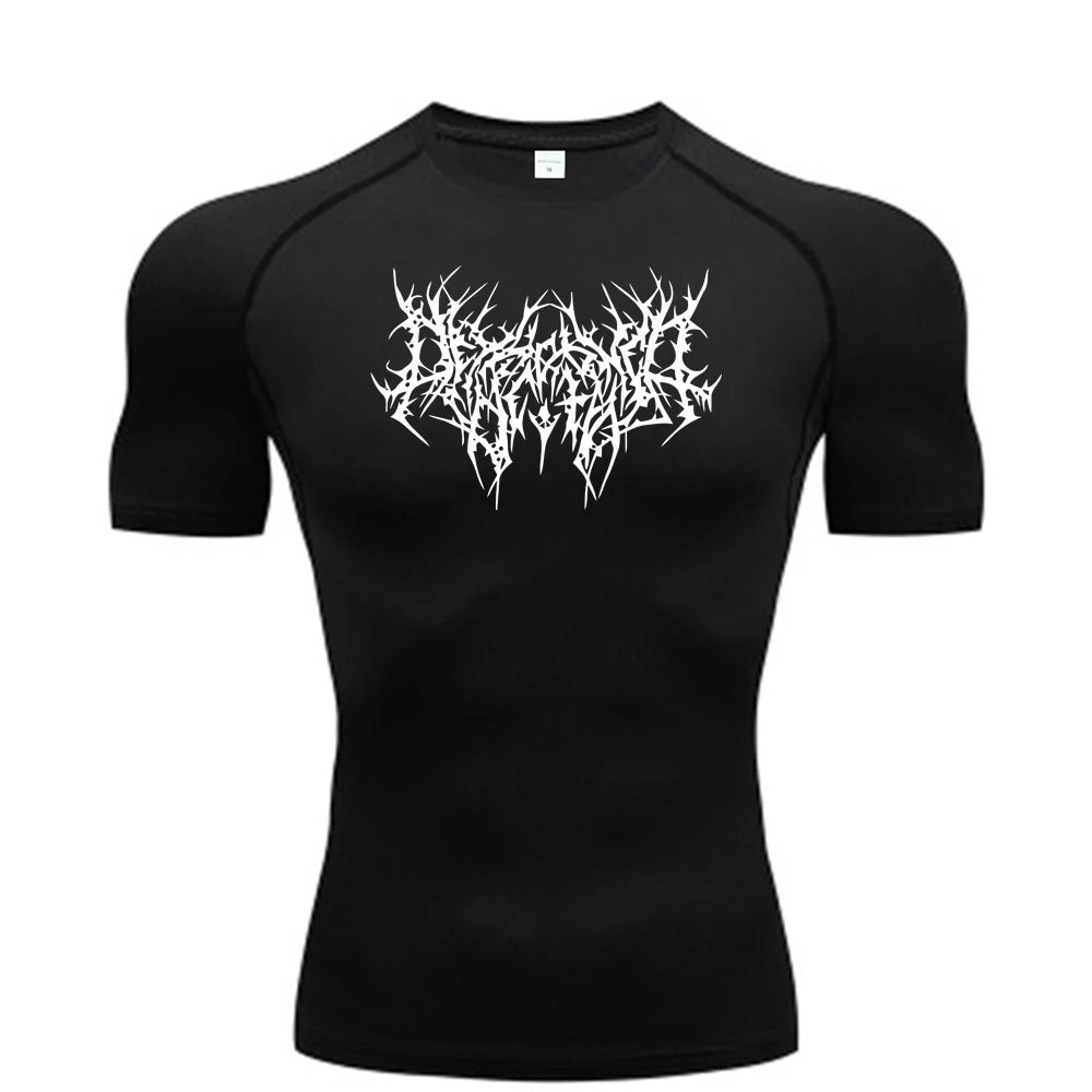 Thorns Print Gym Tight T-Shirt Men's Running Fitness Summer Quick-Drying Short-Sleeved Sports Workout Sportswear Top S-3XL