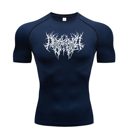 Thorns Print Gym Tight T-Shirt Men's Running Fitness Summer Quick-Drying Short-Sleeved Sports Workout Sportswear Top S-3XL