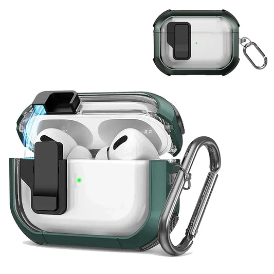 Automatic Switch Safety Lock Case For Airpods 4 For Airpods Pro 2 3 1 case Shockproof Transparent Earphone Case with hook