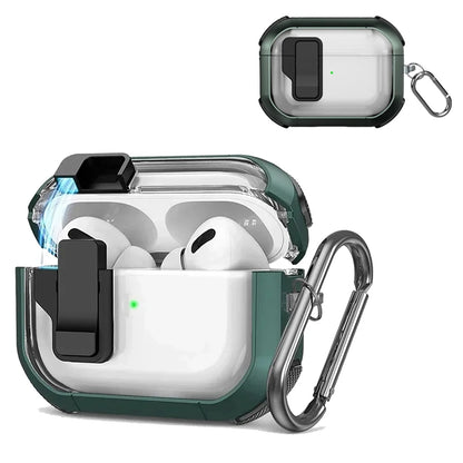 Automatic Switch Safety Lock Case For Airpods 4 For Airpods Pro 2 3 1 case Shockproof Transparent Earphone Case with hook