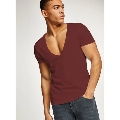 MRMT New Men's T-Shirt Deep V-Neck Europe Size Fitness Leisure Cotton Men T-Shirts Solid Color For Male Tops Tees Man T shirts