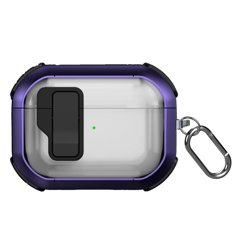 Automatic Switch Safety Lock Case For Airpods 4 For Airpods Pro 2 3 1 case Shockproof Transparent Earphone Case with hook