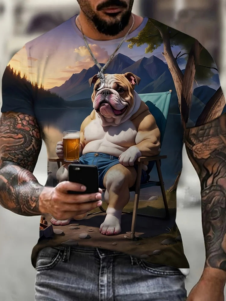 New 3D Dog Printed Men's T-shirt Summer Street Daily Casual Crew Neck Short Sleeve Tees Tops Harajuku Funny Pattern Men Clothing