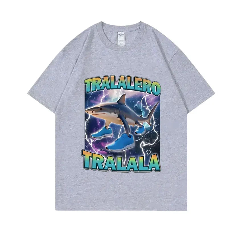 Tralalero Tralala Funny Shark with Shoes Meme T-shirt Men Casual Cotton Vintage Stupid Humor Hilarious Brain Rot Memes T Shirt