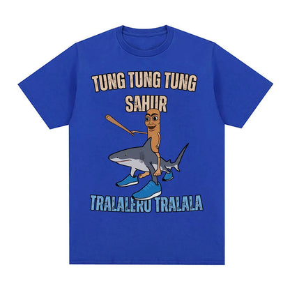 Tung Tung Tung Sahur Baseball Bat T Shirt Tralero Tralala Funny Running Shark Meme T-shirt Men Women Casual Cotton Loose T Shirt