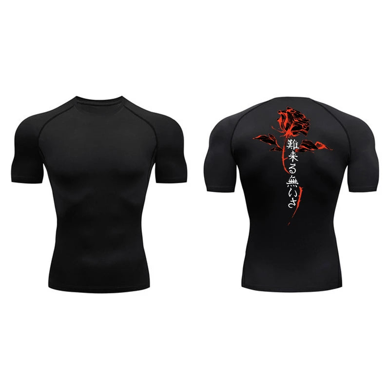 Blossom Print Short Sleeve Compression Shirts for Men Summer Athletic Quick Dry T-shirts Gym Workout Running Tees Sporty Tops