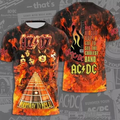 Fashion creative AC DC printed men's rock band T-shirt summer trend street round neck short sleeved tops loose unisex clothing