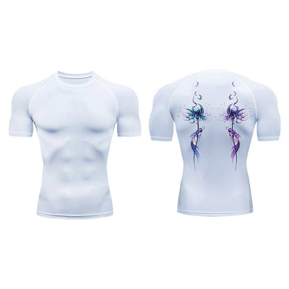 Blossom Print Short Sleeve Compression Shirts for Men Summer Athletic Quick Dry T-shirts Gym Workout Running Tees Sporty Tops