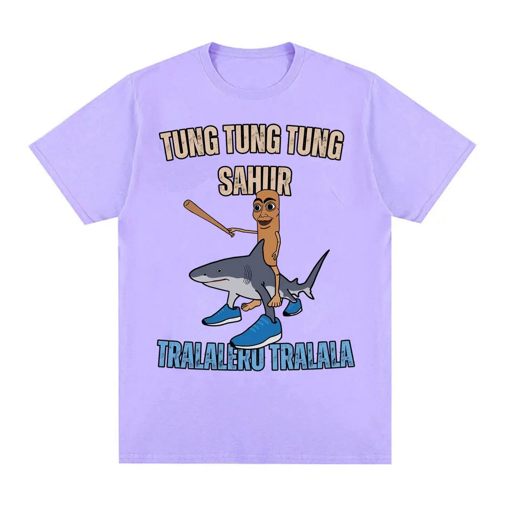 Tung Tung Tung Sahur Baseball Bat T Shirt Tralero Tralala Funny Running Shark Meme T-shirt Men Women Casual Cotton Loose T Shirt