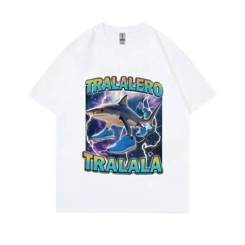 Tralalero Tralala Funny Shark with Shoes Meme T-shirt Men Casual Cotton Vintage Stupid Humor Hilarious Brain Rot Memes T Shirt