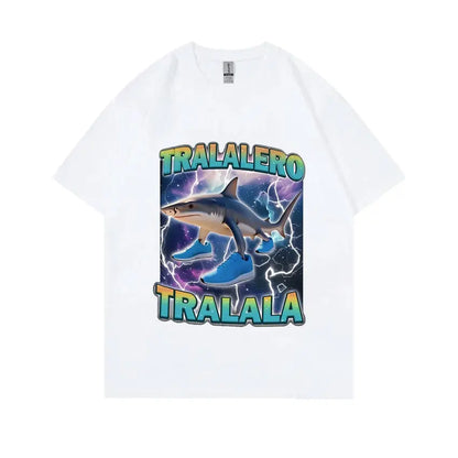 Tralalero Tralala Funny Shark with Shoes Meme T-shirt Men Casual Cotton Vintage Stupid Humor Hilarious Brain Rot Memes T Shirt