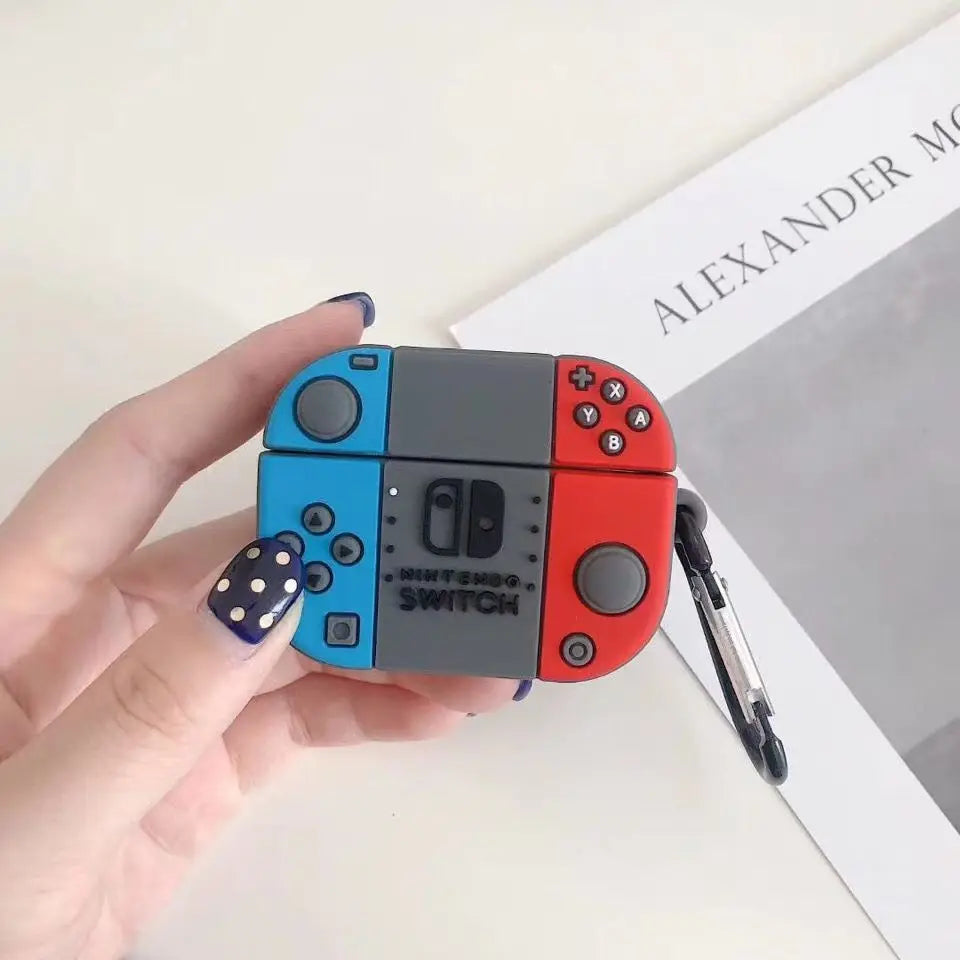 Game Console Silicone Earphone Protective Case Suitable for AirPods 1 2 3 4 Pro Pro2, with a Hanging Buckle - Soft Blue, Red, and Gray Material, Lightweight and Sturdy, Scratch-Resistant