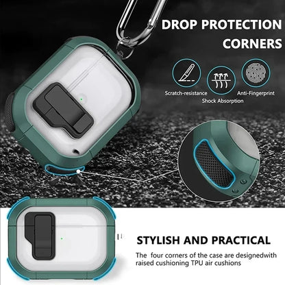 Automatic Switch Safety Lock Case For Airpods 4 For Airpods Pro 2 3 1 case Shockproof Transparent Earphone Case with hook