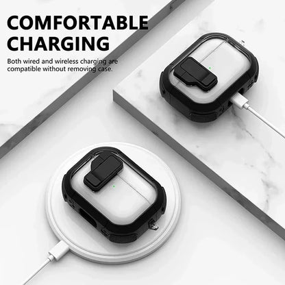 Automatic Switch Safety Lock Case For Airpods 4 For Airpods Pro 2 3 1 case Shockproof Transparent Earphone Case with hook