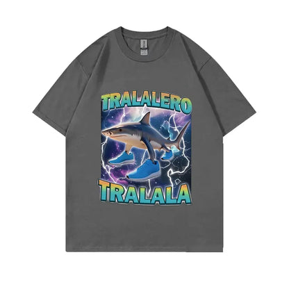 Tralalero Tralala Funny Shark with Shoes Meme T-shirt Men Casual Cotton Vintage Stupid Humor Hilarious Brain Rot Memes T Shirt