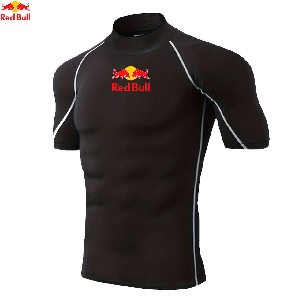 Mens Sportswear Trainning Exercise T-Shirts Compression Fitness Long Sleeve Sports Red Bull Shirts Quick Dry Tight Gym Clothing