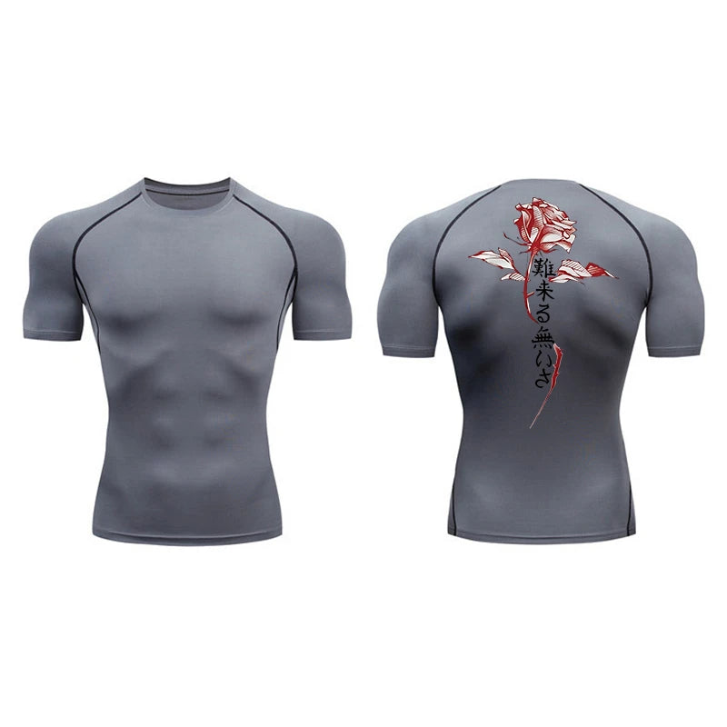 Blossom Print Short Sleeve Compression Shirts for Men Summer Athletic Quick Dry T-shirts Gym Workout Running Tees Sporty Tops