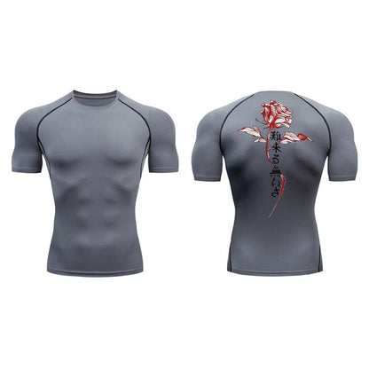 Blossom Print Short Sleeve Compression Shirts for Men Summer Athletic Quick Dry T-shirts Gym Workout Running Tees Sporty Tops