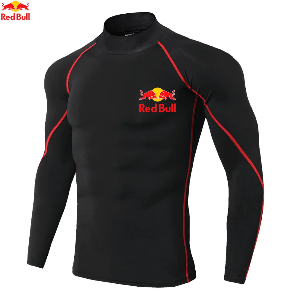 Mens Sportswear Trainning Exercise T-Shirts Compression Fitness Long Sleeve Sports Red Bull Shirts Quick Dry Tight Gym Clothing