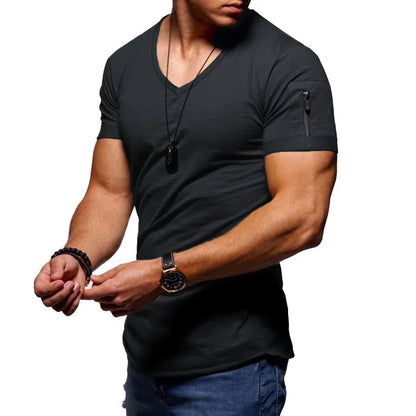 Men T-shirt Casual Soft Fitness Thin T-shirts Sleeve zipper decoration Men's Home Clothes V Neck Short Sleeve T Shirt for Men