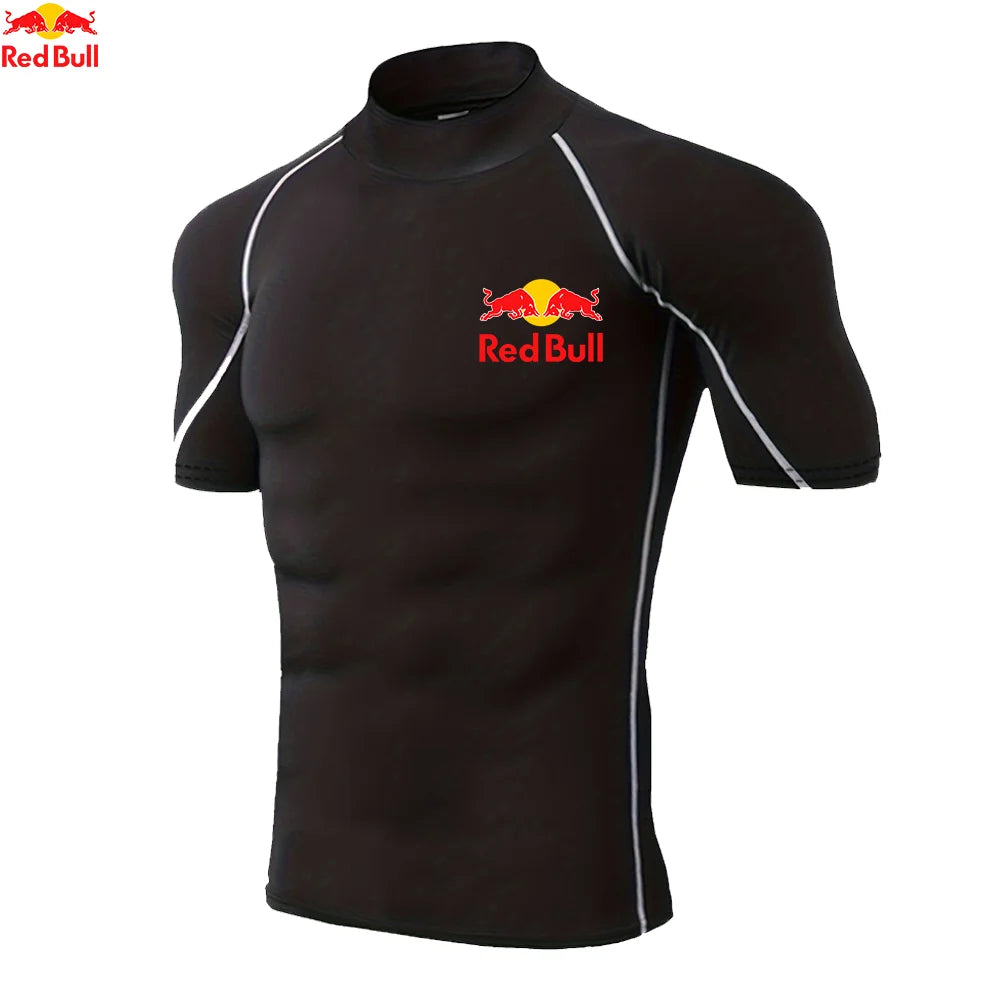 Mens Sportswear Trainning Exercise T-Shirts Compression Fitness Long Sleeve Sports Red Bull Shirts Quick Dry Tight Gym Clothing