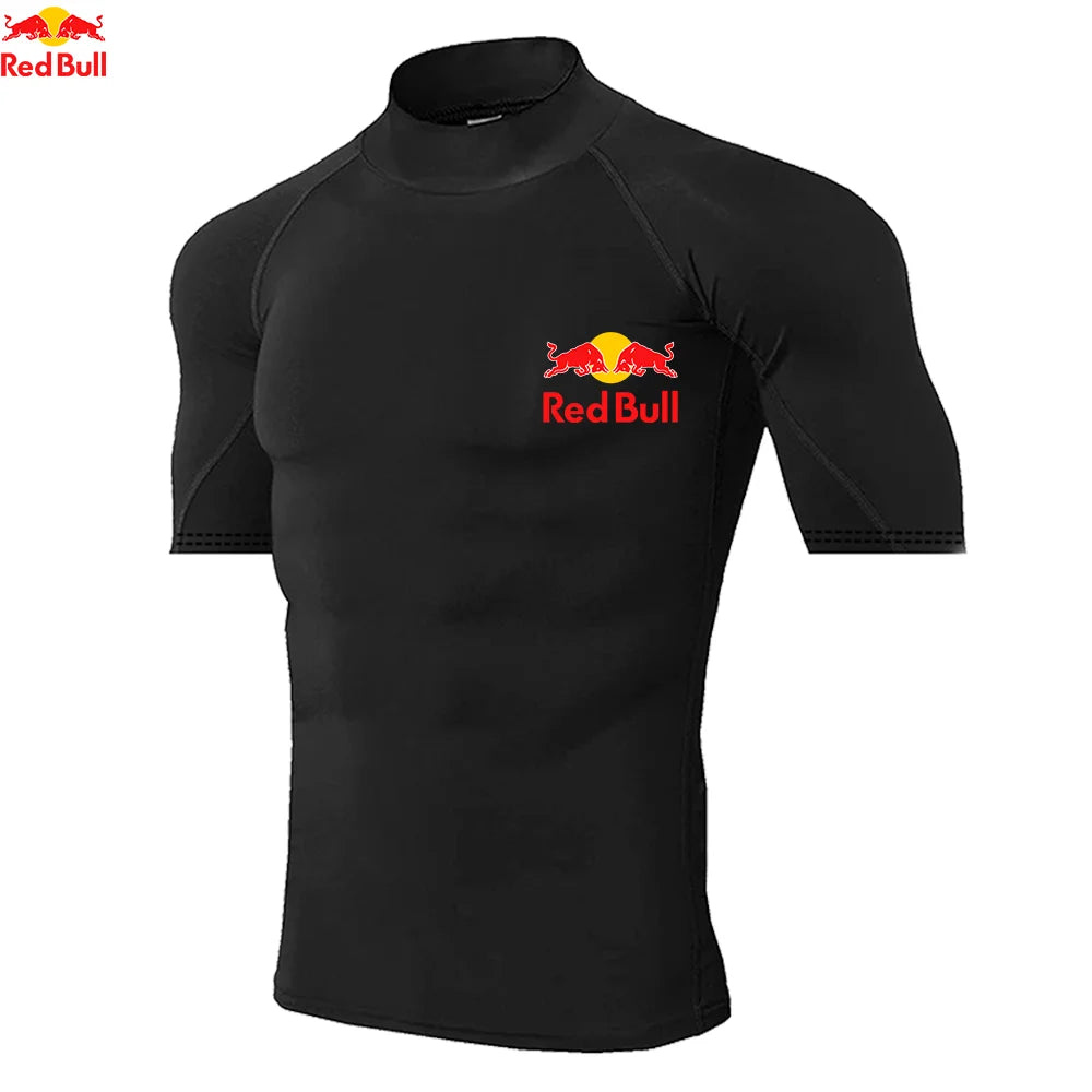 Mens Sportswear Trainning Exercise T-Shirts Compression Fitness Long Sleeve Sports Red Bull Shirts Quick Dry Tight Gym Clothing