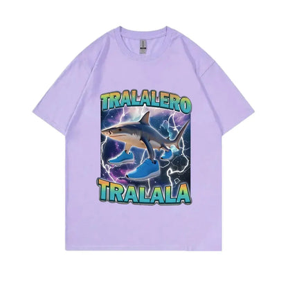 Tralalero Tralala Funny Shark with Shoes Meme T-shirt Men Casual Cotton Vintage Stupid Humor Hilarious Brain Rot Memes T Shirt