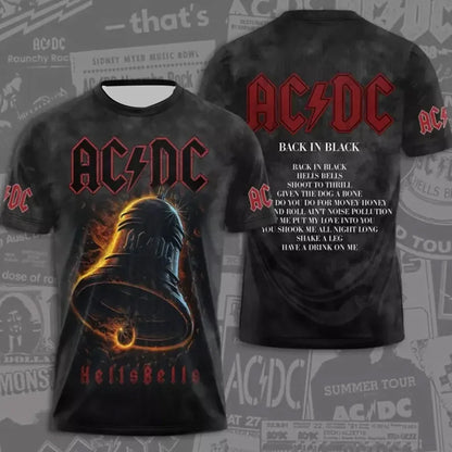 Fashion creative AC DC printed men's rock band T-shirt summer trend street round neck short sleeved tops loose unisex clothing