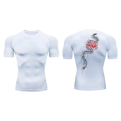 Blossom Print Short Sleeve Compression Shirts for Men Summer Athletic Quick Dry T-shirts Gym Workout Running Tees Sporty Tops