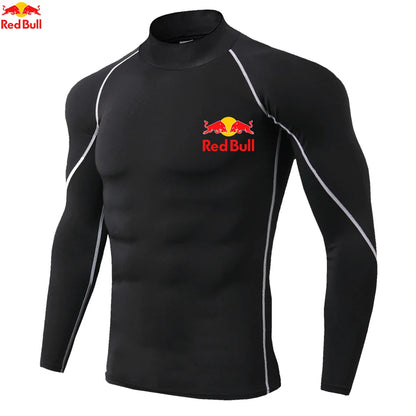 Mens Sportswear Trainning Exercise T-Shirts Compression Fitness Long Sleeve Sports Red Bull Shirts Quick Dry Tight Gym Clothing