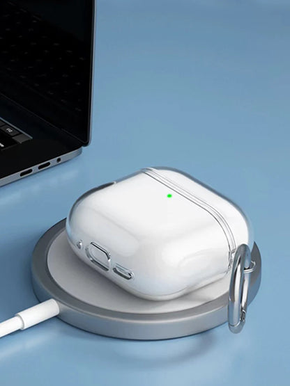Transparent Soft TPU Earphone Case for 2024 Apple Airpods 4th Gen Shockproof with Hook for Airpods 4 Headset Charging Case Cover