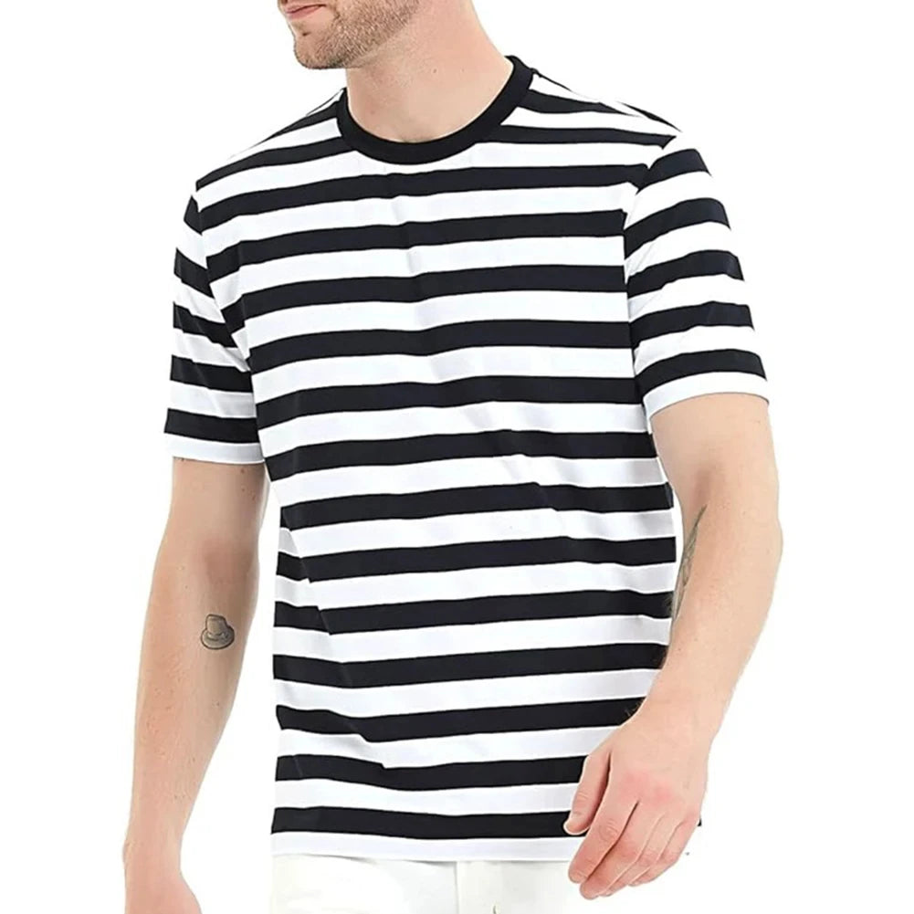 Summer Men's Clothing Casual O-Neck Loose Tops Funny 3D Striped Print Short Sleeve Fashion Breathable Streetwear Simple Pullover