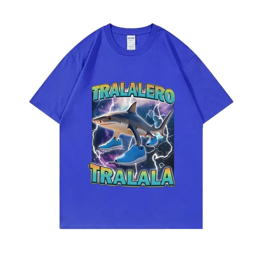 Tralalero Tralala Funny Shark with Shoes Meme T-shirt Men Casual Cotton Vintage Stupid Humor Hilarious Brain Rot Memes T Shirt