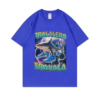 Tralalero Tralala Funny Shark with Shoes Meme T-shirt Men Casual Cotton Vintage Stupid Humor Hilarious Brain Rot Memes T Shirt