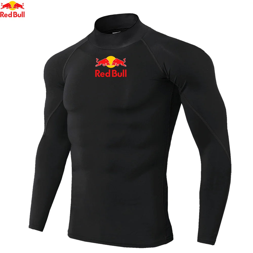 Mens Sportswear Trainning Exercise T-Shirts Compression Fitness Long Sleeve Sports Red Bull Shirts Quick Dry Tight Gym Clothing