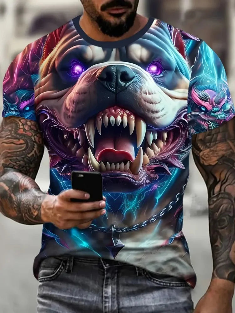 New 3D Dog Printed Men's T-shirt Summer Street Daily Casual Crew Neck Short Sleeve Tees Tops Harajuku Funny Pattern Men Clothing