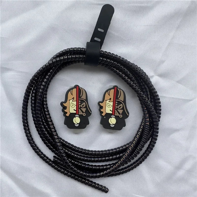 Cable Protector Set for iPhone Huawei Samsung Anti-break Spring Protection Rope Wire Cord Rope Earphone Bobbin Winder
