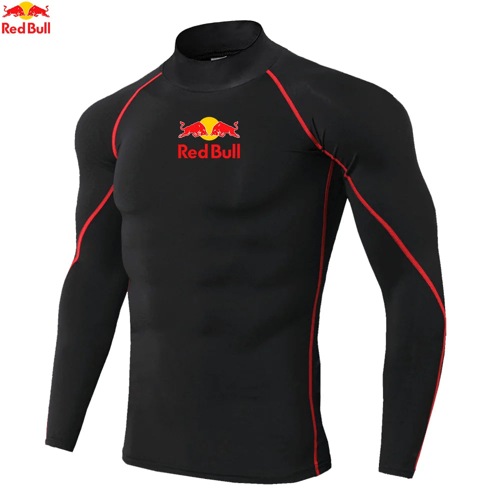 Mens Sportswear Trainning Exercise T-Shirts Compression Fitness Long Sleeve Sports Red Bull Shirts Quick Dry Tight Gym Clothing